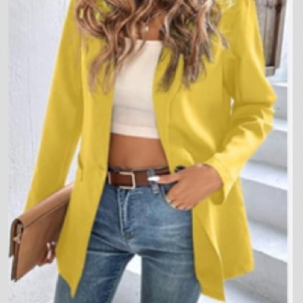 Joan Vass Faux Long Leather open blazer - fits more like a Medium